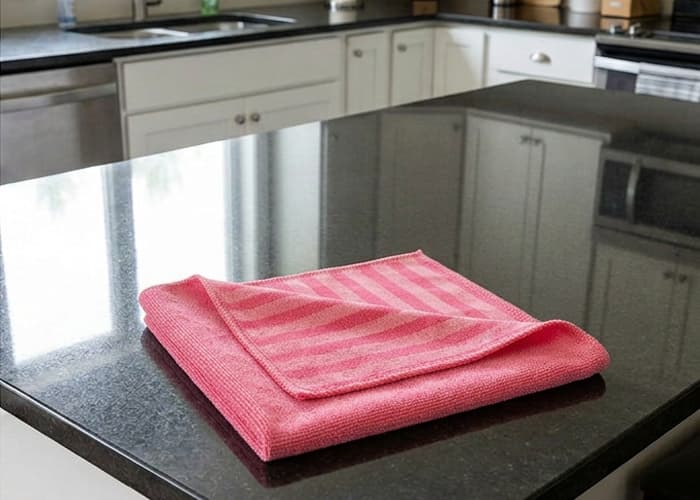 Blatul insulei de bucătărie, curată, după curățare cu lavetele IdealClean