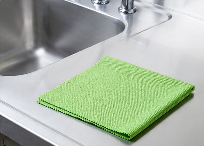 Blatul din inox, curată, după curățare cu lavetele IdealClean