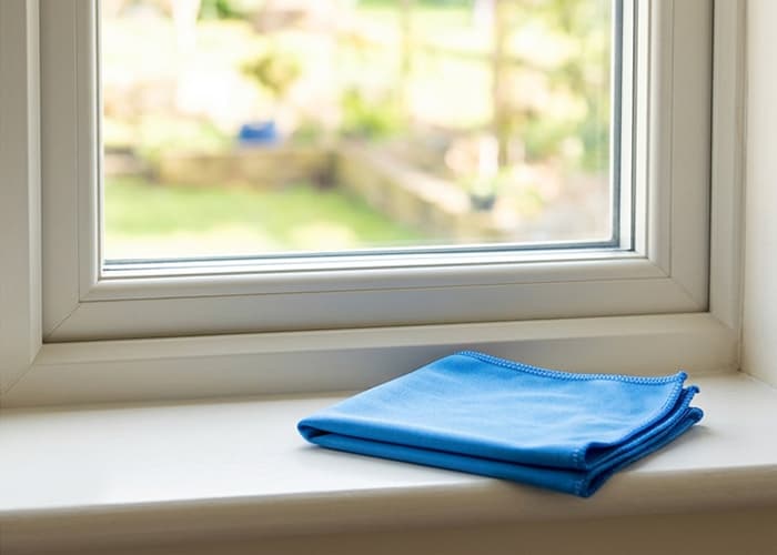 Fereastra, curată, după curățare cu lavetele IdealClean