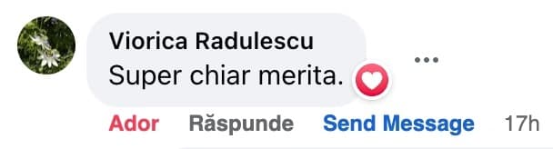 Comentariu pe Facebook de la Viorica Radulescu: „Super chiar merita.”