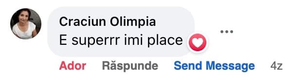 Comentariu pe Facebook de la Craciun Olimpia: „E superrr imi place”